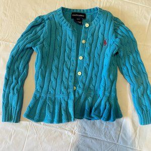 Ralph Lauren size 3/3T blue cable knit cardigan sweater